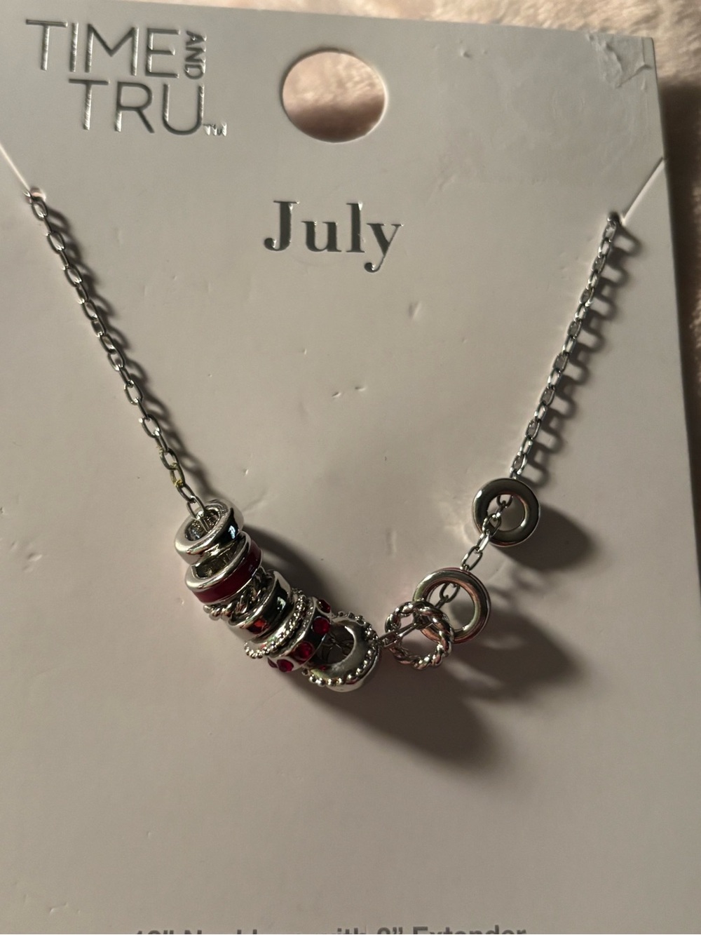 Time and Tru Silver Necklace with Red Accents